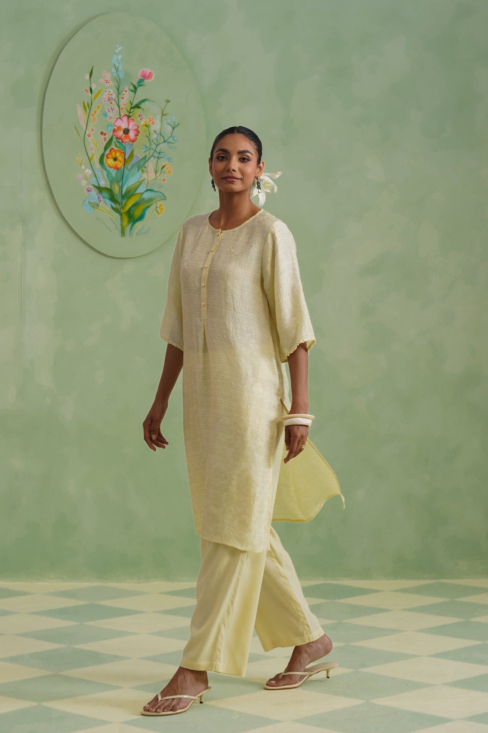 Golden Hour Floral Lurex Jacquard Kurta Set