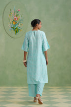 Aqua Grid Broderie Kurta Set