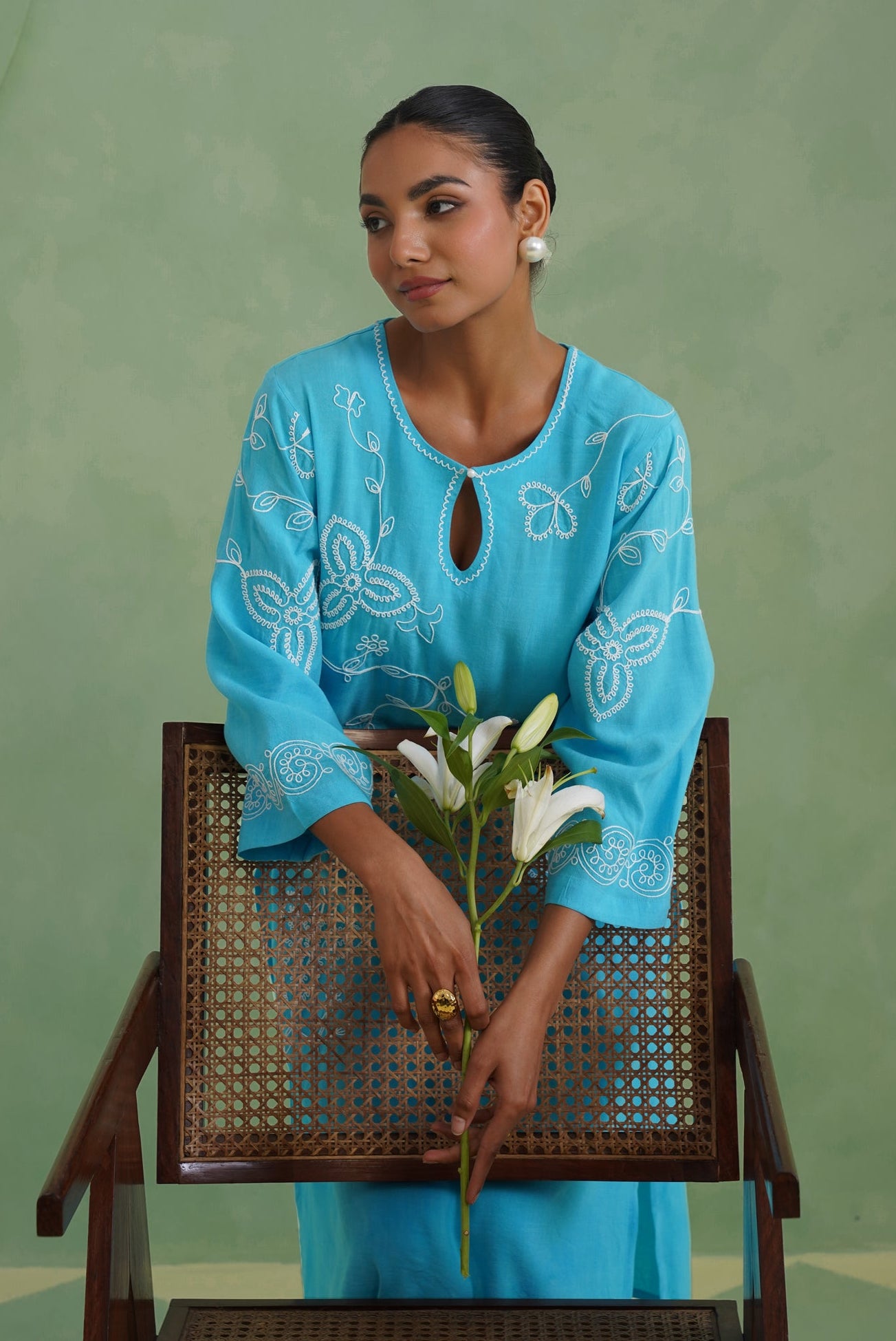 Azure Bloom Dori Embroidered Kurta set