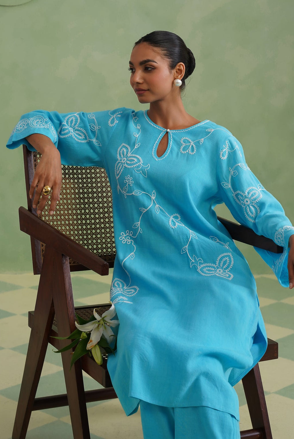 Azure Bloom Dori Embroidered Kurta set