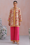Ivory & Hot Pink Floral Printed Kurta Set