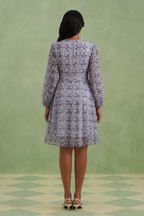 Porcelain Blue Floral Lurex Mini Dress
