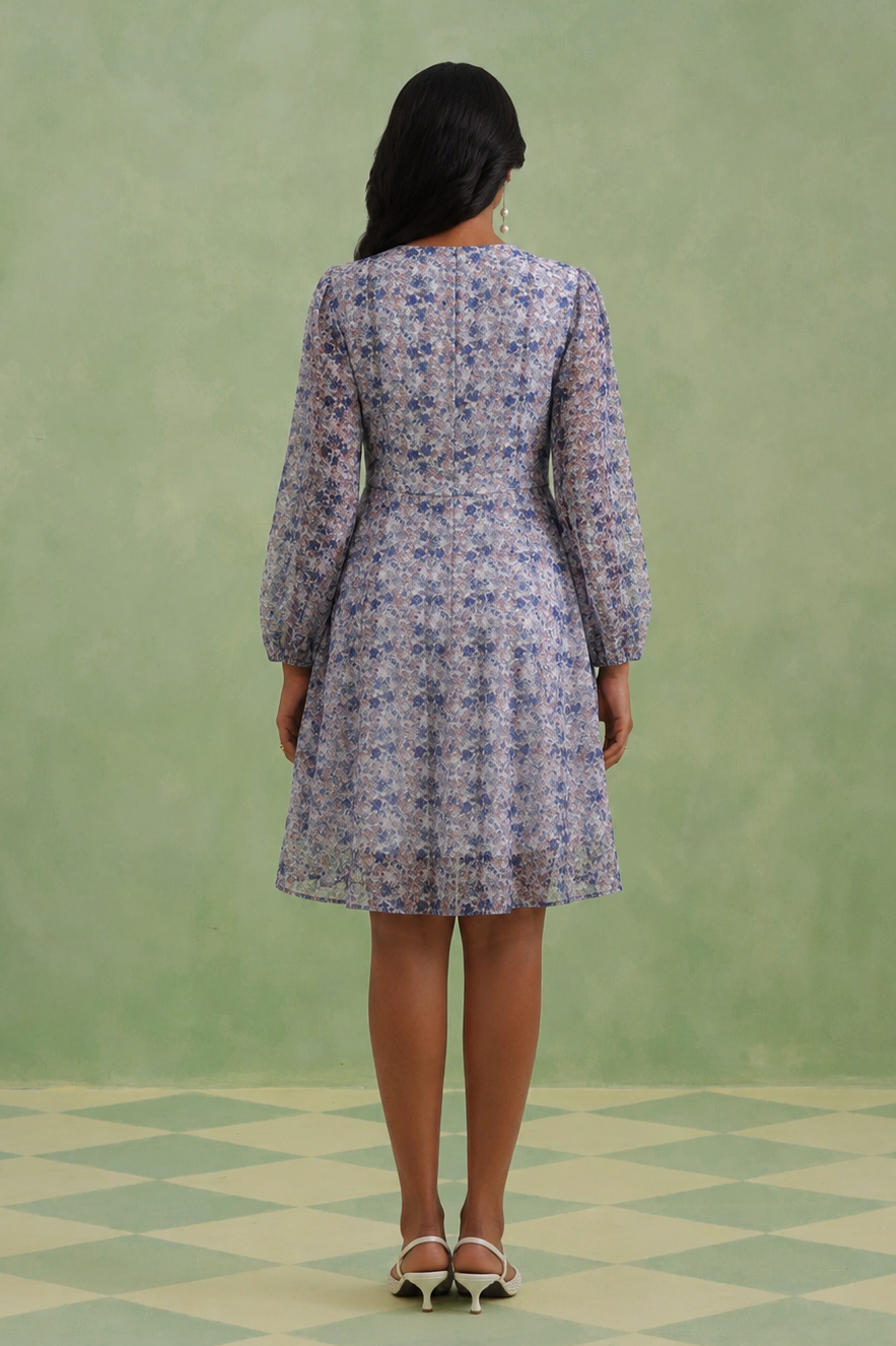 Porcelain Blue Floral Lurex Mini Dress