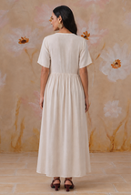 Ivory Floral Cross-Stitch Embroidered Maxi Dress