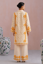 Cream & Orange Floral Printed Kurta Set