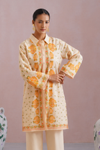 Cream & Orange Floral Printed Kurta Set