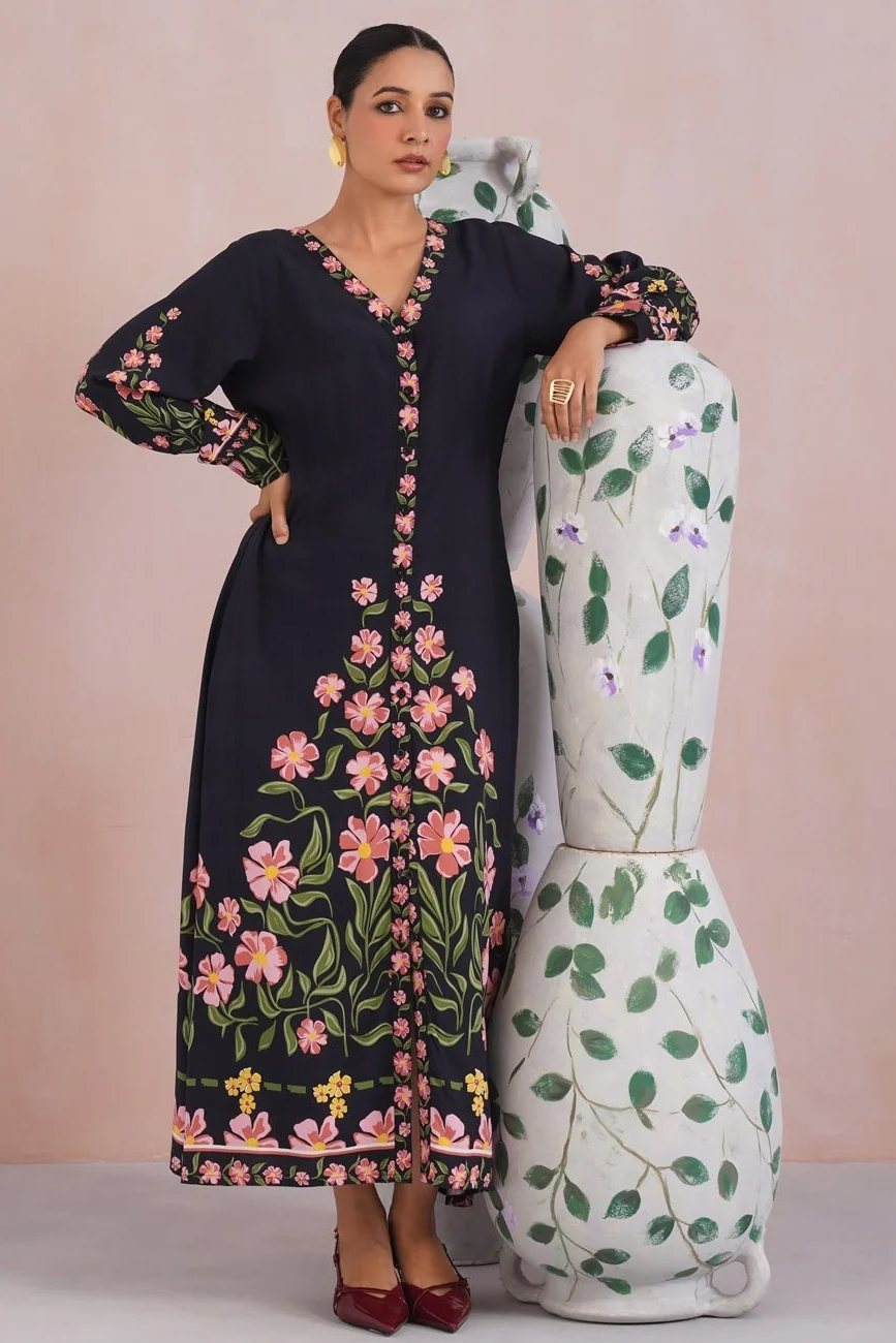 Black Floral Printed Maxi Dress