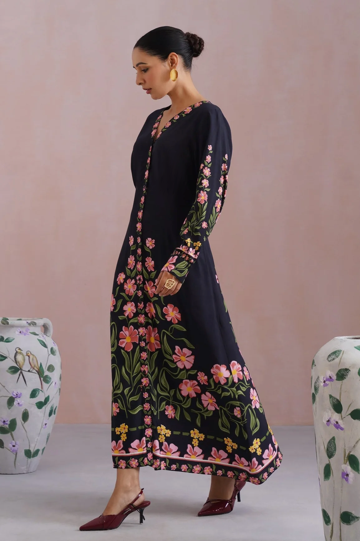 Black Floral Printed Maxi Dress