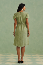 Pistachio Green Floral Jacquard Midi Dress