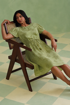 Pistachio Green Floral Jacquard Midi Dress