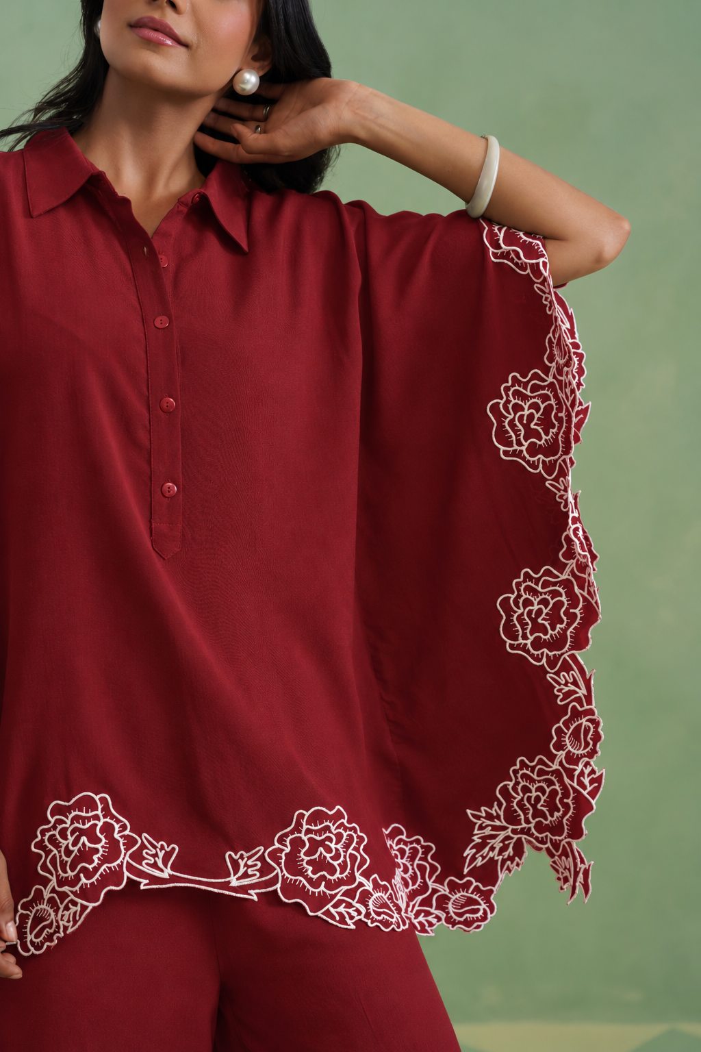 Mulberry Wine Bloom Kaftaan Co-ord Set