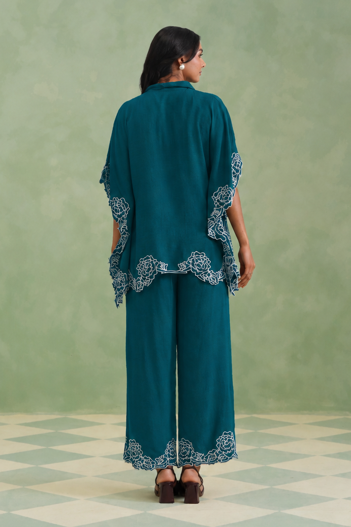 Peacock Teal Bloom Kaftaan Co-ord Set