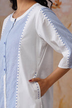 Azure Paneled Cotton Top Korah Stitch