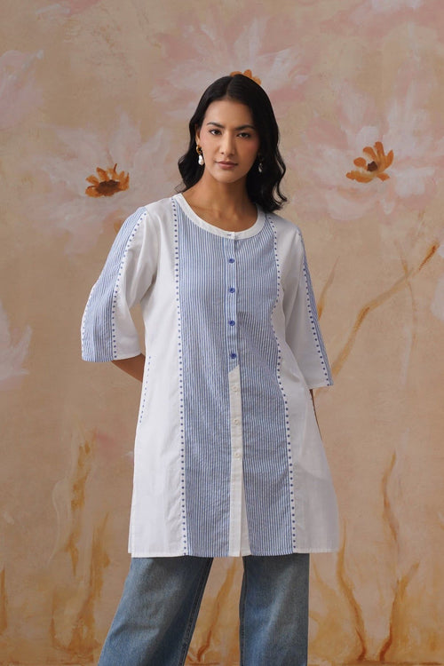 Azure Paneled Cotton Top Korah Stitch