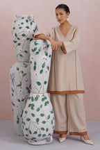 Beige Linen Blend Kurta Set with Pintucks Detailing Korah Stitch