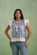 Blue Floral Pintuck Top Korah Stitch