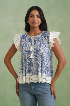 Blue Floral Pintuck Top Korah Stitch