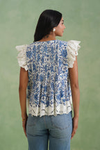 Blue Floral Pintuck Top Korah Stitch