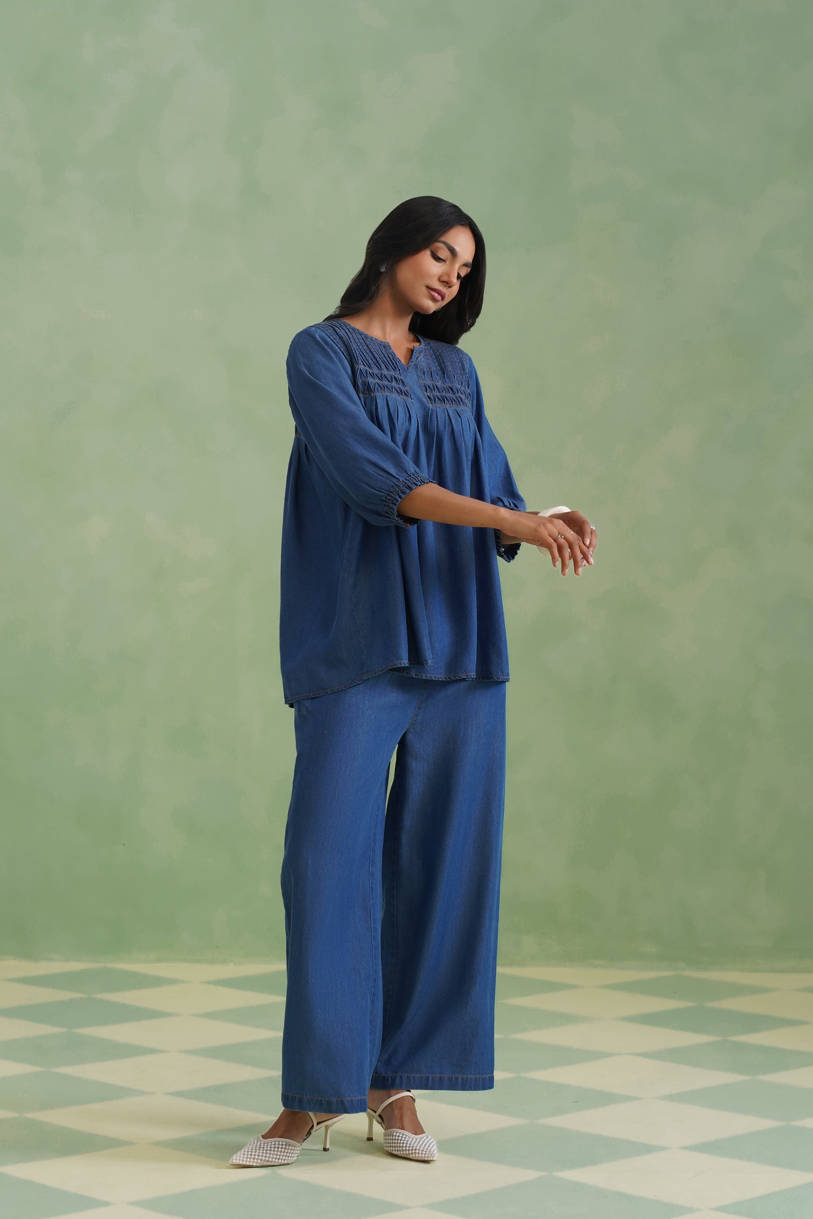 Blue Pinktucks Denim Co-ord Set Korah Stitch