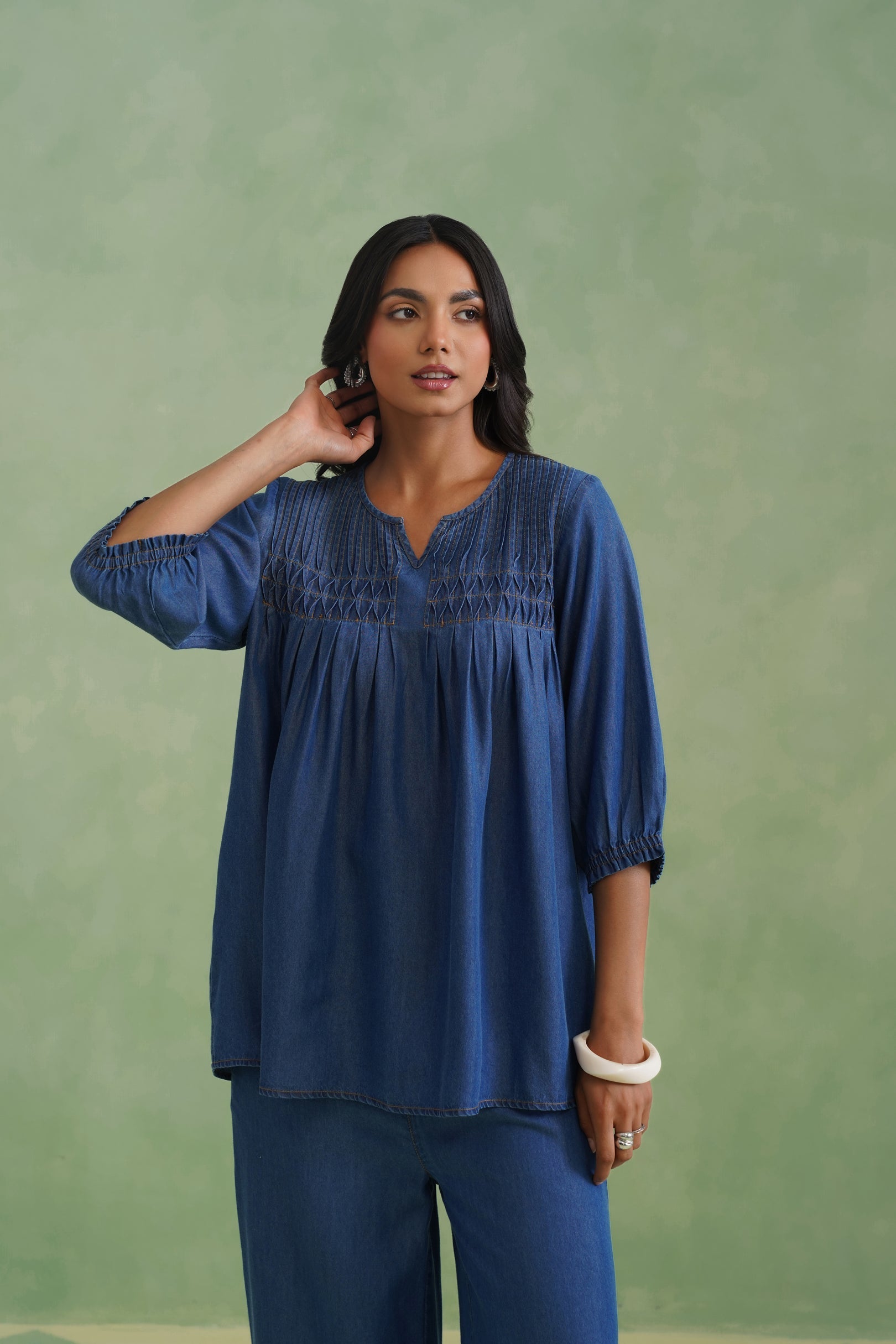 Blue Pinktucks Denim Co-ord Set Korah Stitch