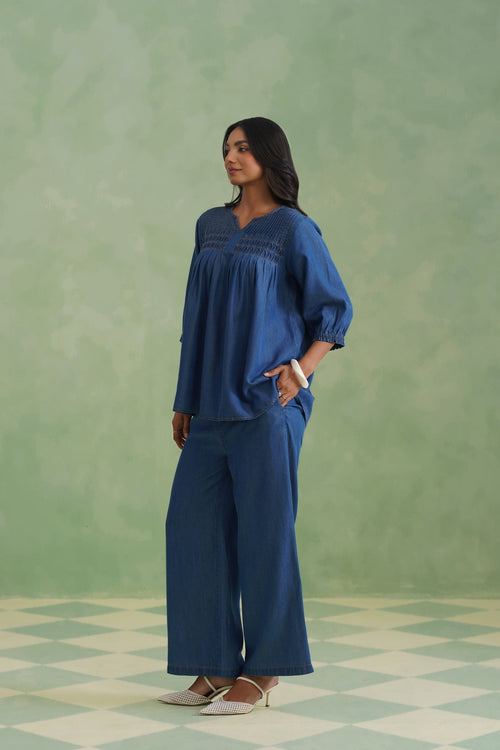 Blue Pinktucks Denim Co-ord Set Korah Stitch