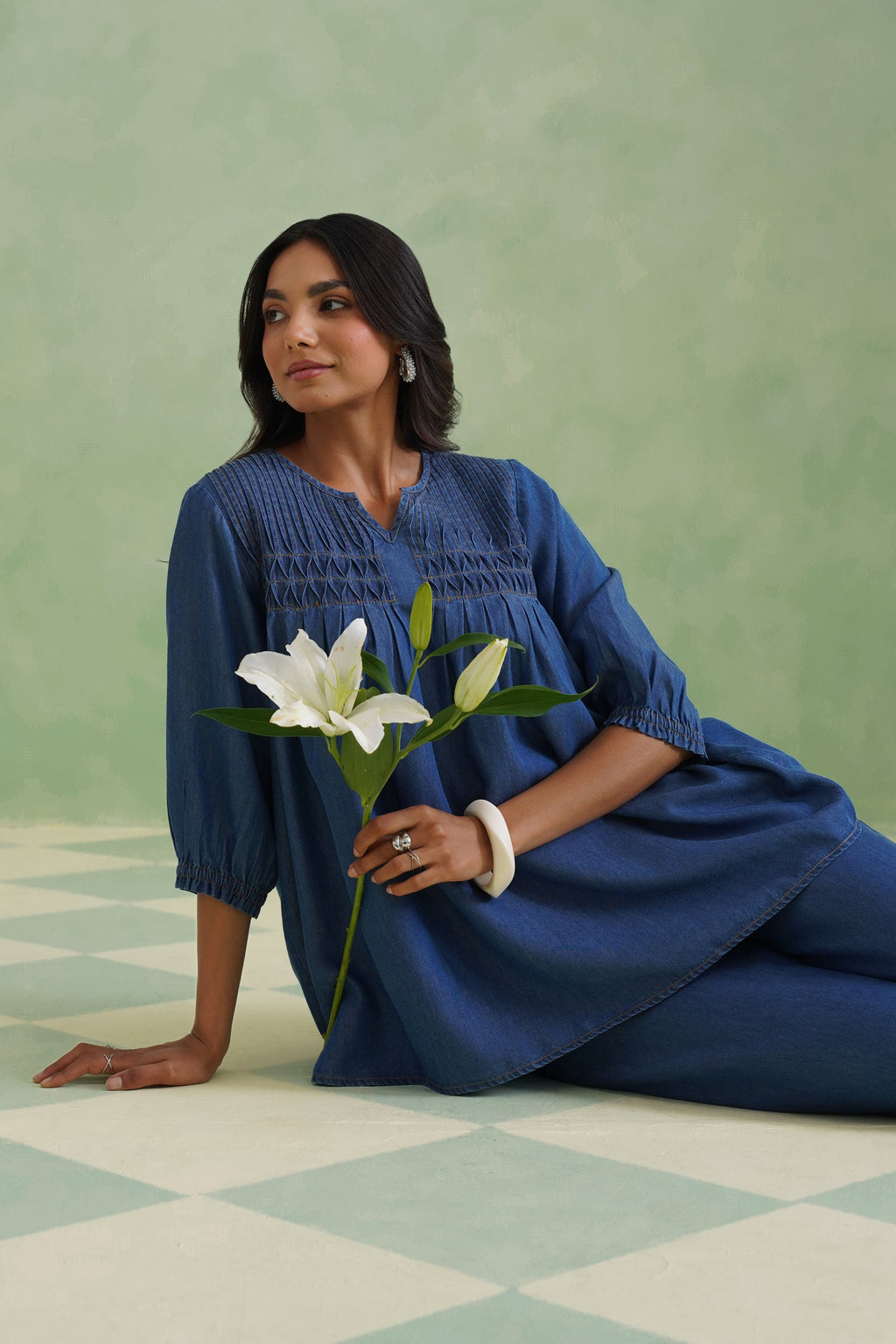 Blue Pinktucks Denim Co-ord Set Korah Stitch
