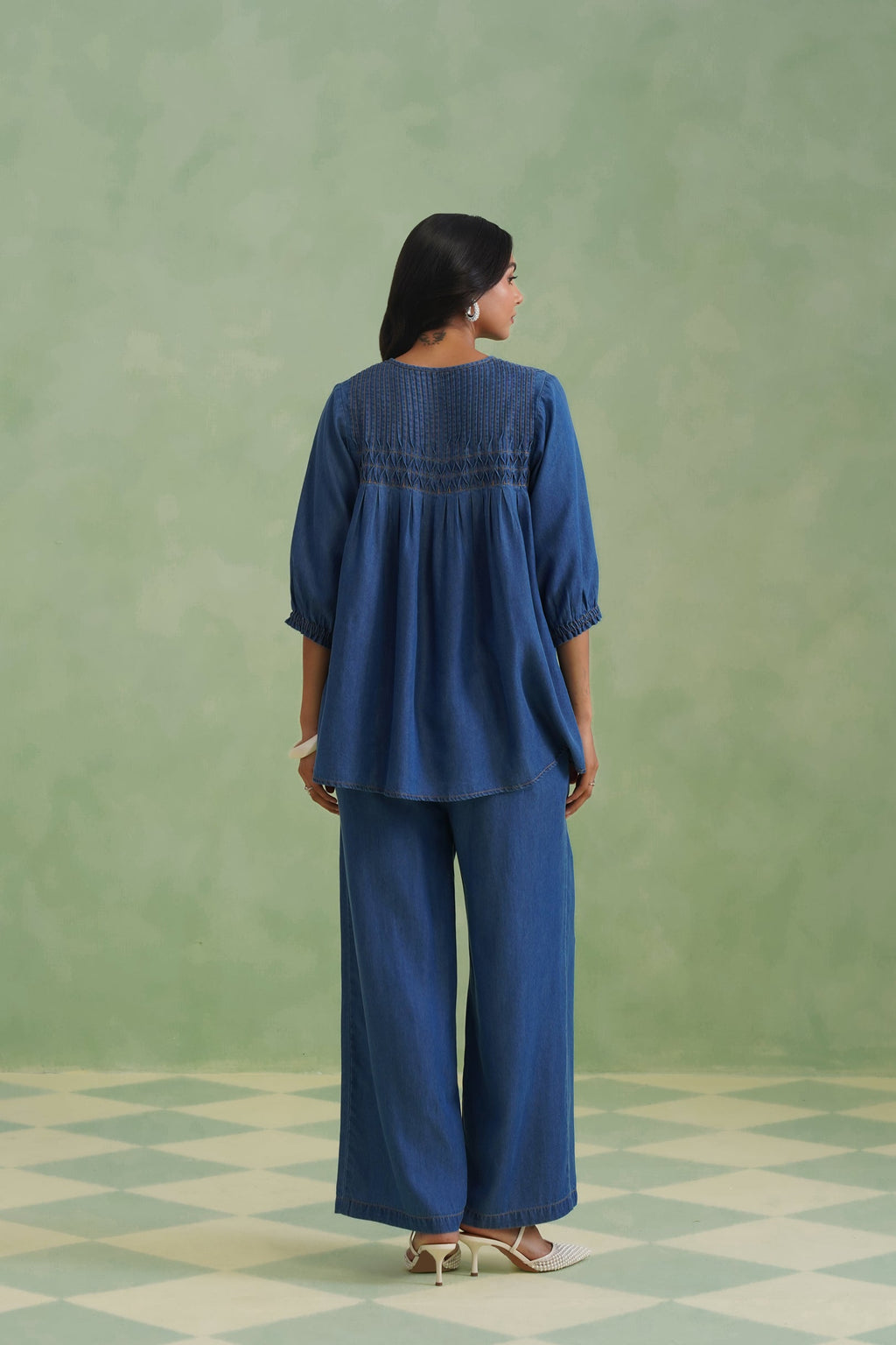 Blue Pinktucks Denim Co-ord Set Korah Stitch