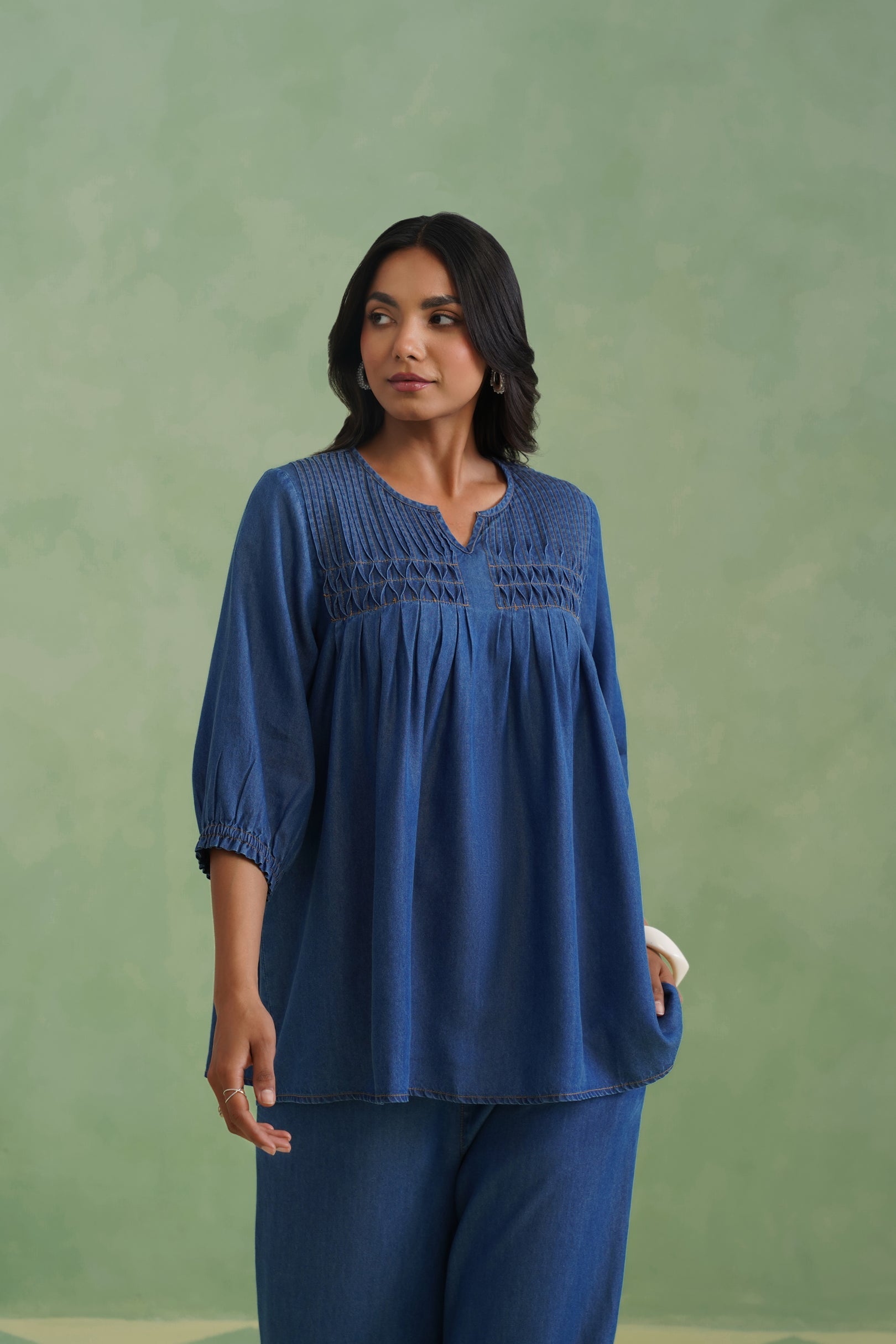 Blue Pinktucks Denim Co-ord Set Korah Stitch