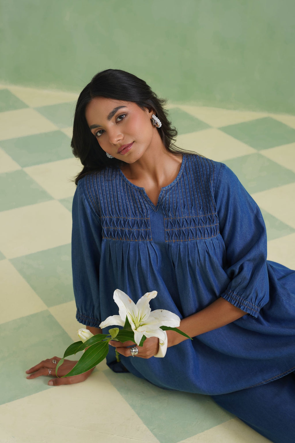 Blue Pinktucks Denim Co-ord Set Korah Stitch
