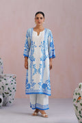 Blue & White Floral Digital Placement Printed Kurta Set Korah Stitch