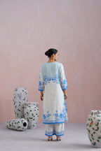 Blue & White Floral Digital Placement Printed Kurta Set Korah Stitch