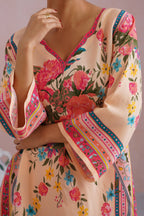 Blush Beige Floral Digital Placement Printed Kurta Set Korah Stitch
