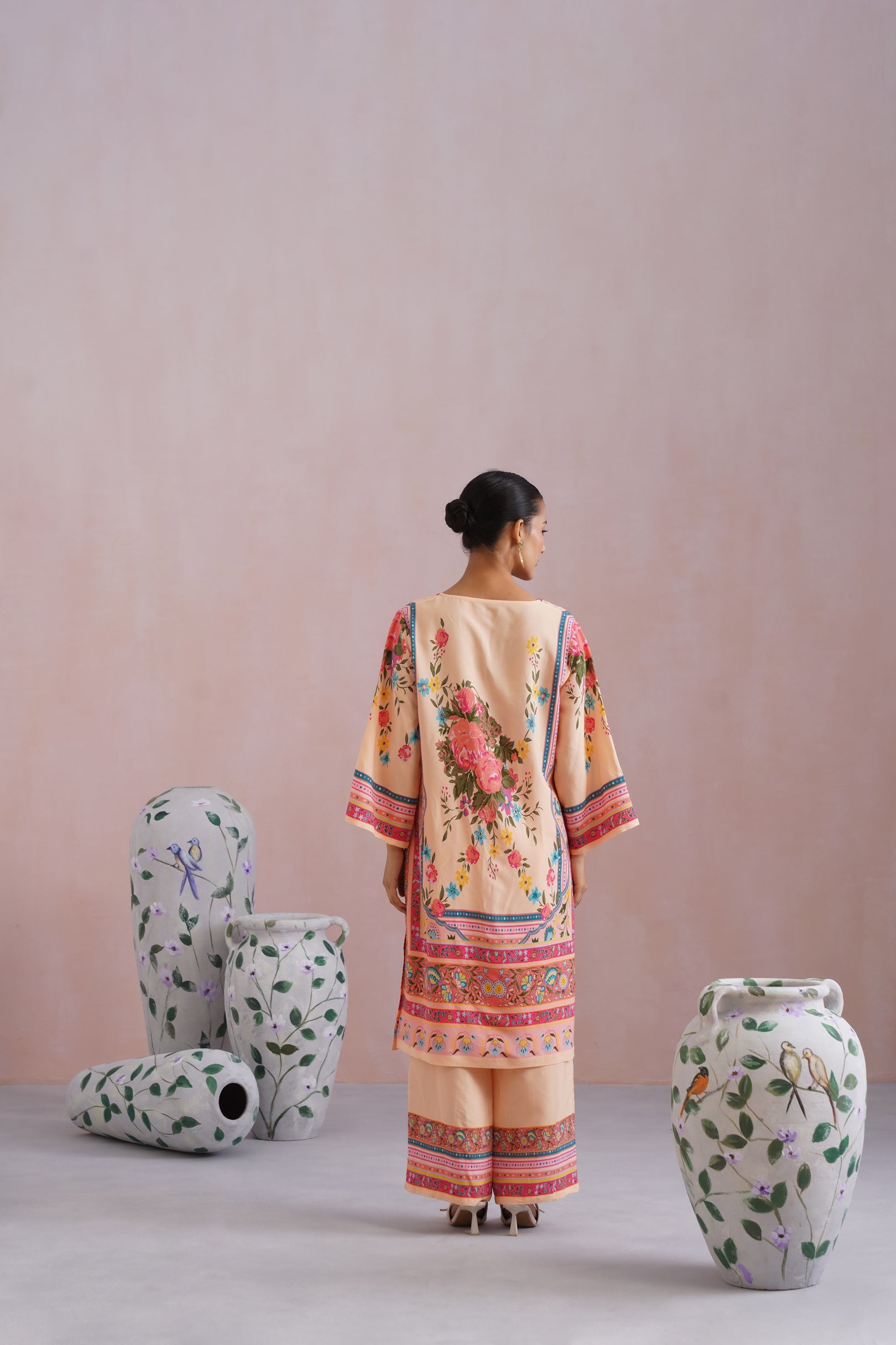 Blush Beige Floral Digital Placement Printed Kurta Set Korah Stitch