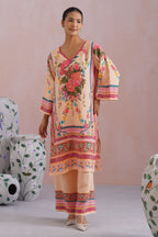 Blush Beige Floral Digital Placement Printed Kurta Set Korah Stitch