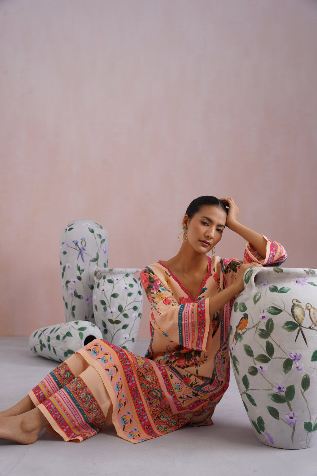 Blush Beige Floral Digital Placement Printed Kurta Set Korah Stitch