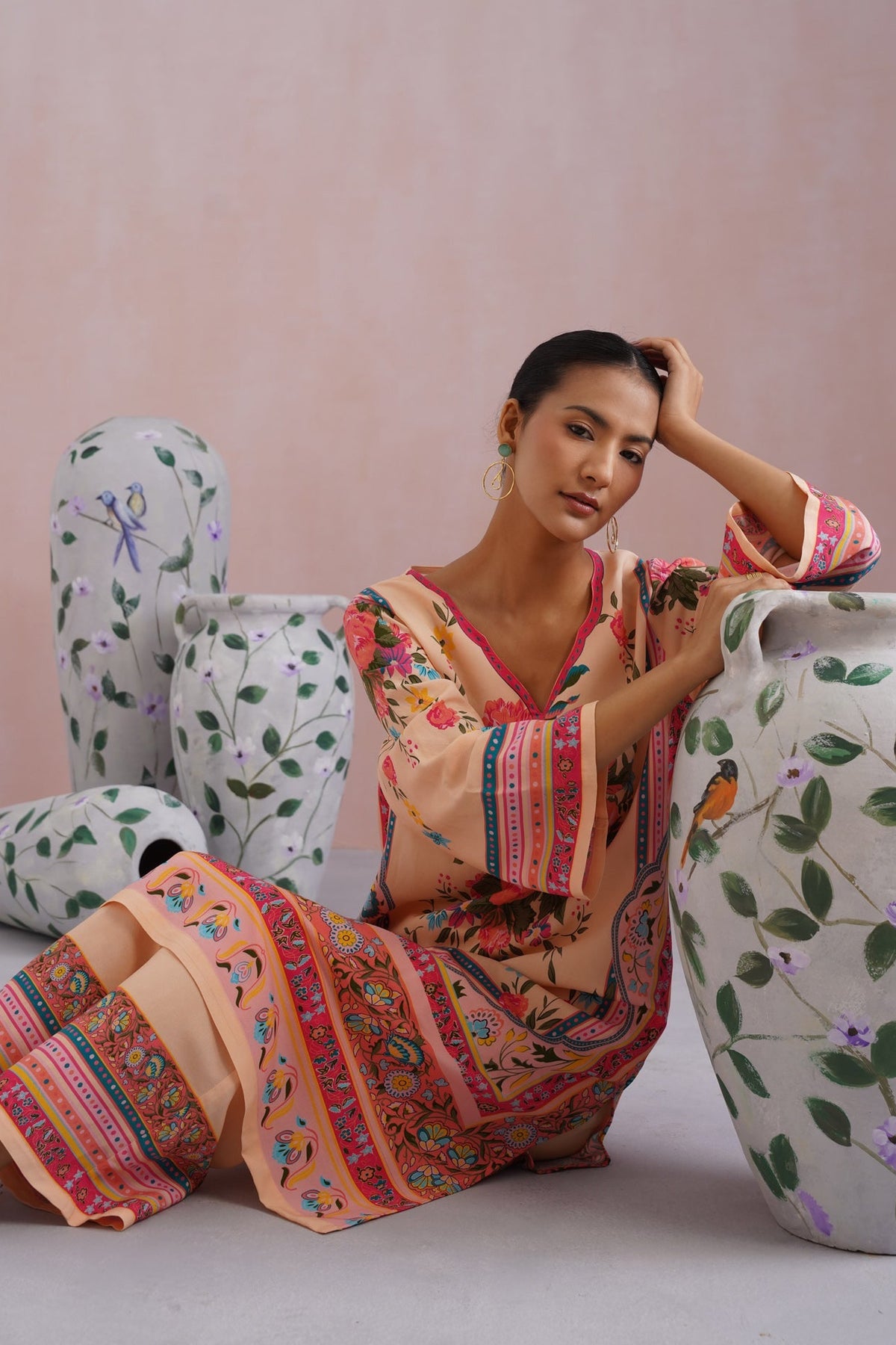 Blush Beige Floral Digital Placement Printed Kurta Set Korah Stitch