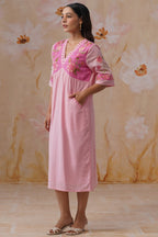 Blush Pink Floral Embroidered Midi Dress Korah Stitch