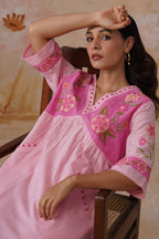 Blush Pink Floral Embroidered Midi Dress Korah Stitch