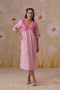 Blush Pink Floral Embroidered Midi Dress Korah Stitch