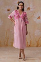 Blush Pink Floral Embroidered Midi Dress Korah Stitch