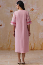Blush Pink Floral Embroidered Midi Dress Korah Stitch