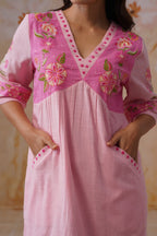 Blush Pink Floral Embroidered Midi Dress Korah Stitch