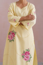 Butter Yellow Broderie Kurta-Set with Cross Stitch Embroidery - Korah Stitch