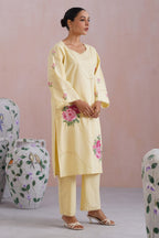 Butter Yellow Broderie Kurta-Set with Cross Stitch Embroidery - Korah Stitch