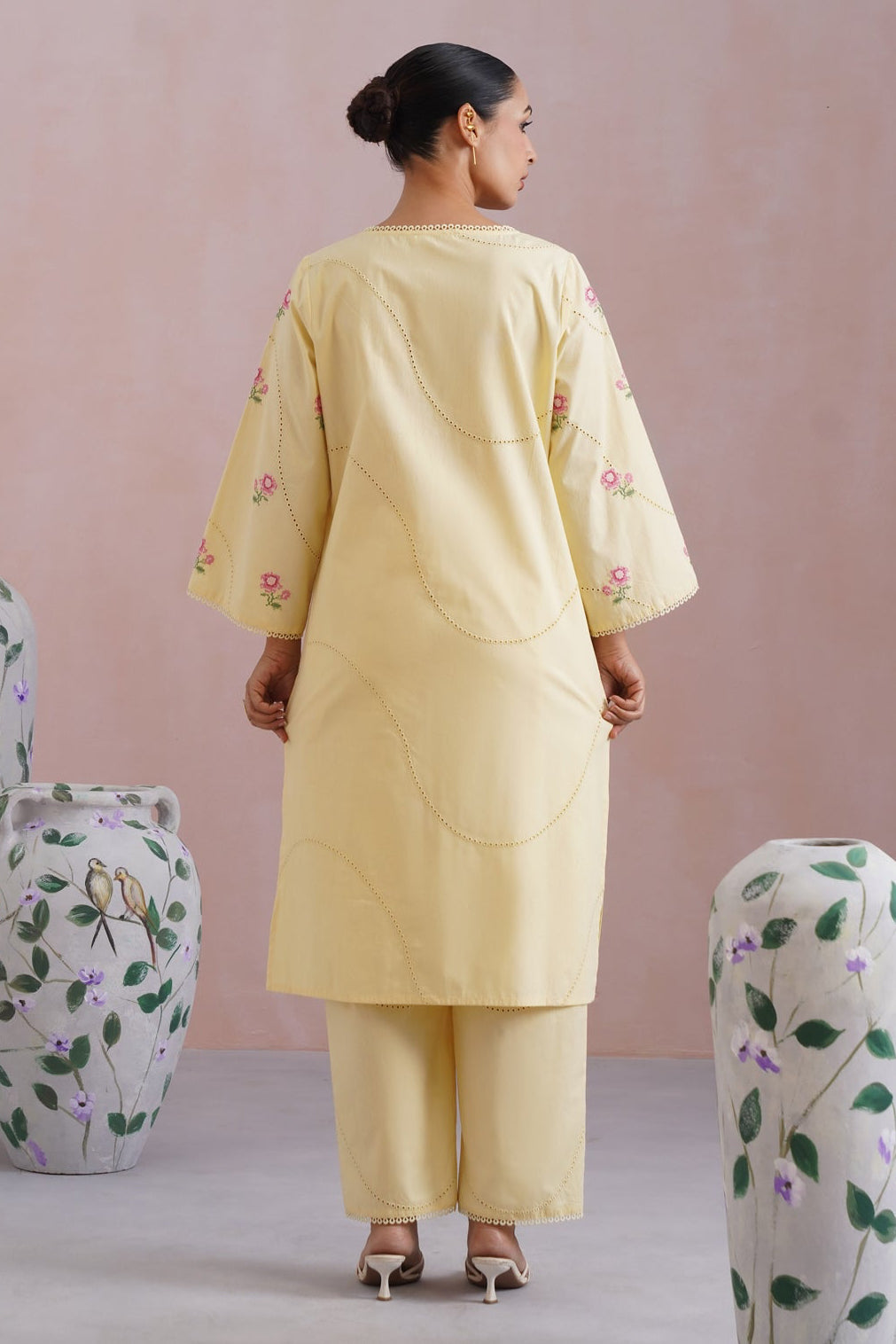 Butter Yellow Broderie Kurta-Set with Cross Stitch Embroidery - Korah Stitch