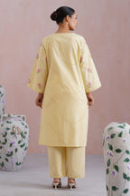 Butter Yellow Broderie Kurta-Set with Cross Stitch Embroidery - Korah Stitch