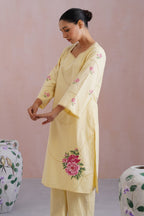 Butter Yellow Broderie Kurta-Set with Cross Stitch Embroidery - Korah Stitch