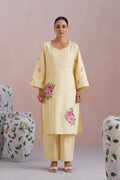 Butter Yellow Broderie Kurta-Set with Cross Stitch Embroidery - Korah Stitch