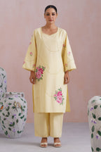 Butter Yellow Broderie Kurta-Set with Cross Stitch Embroidery - Korah Stitch