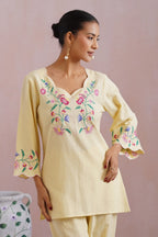 Butter Yellow Linen Blend Embroidered Co-Ord Set Korah Stitch
